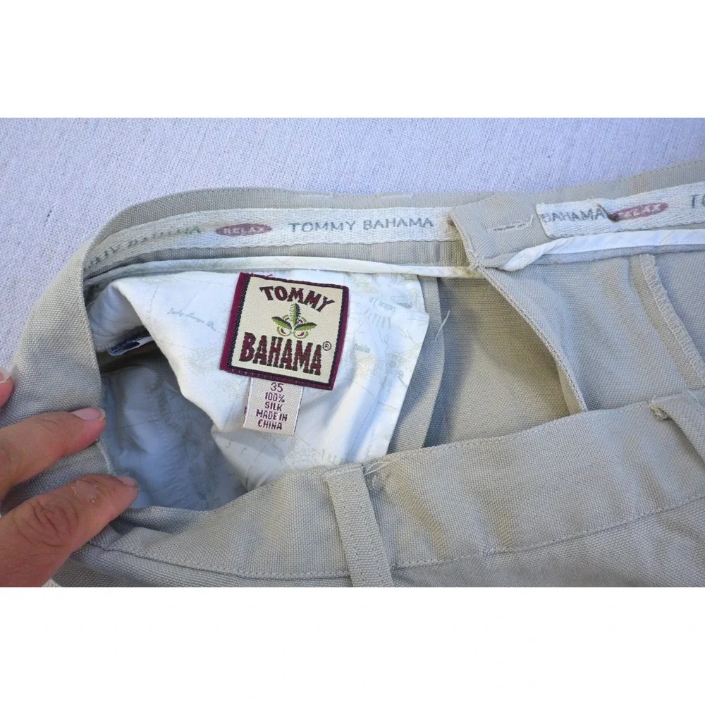 Tommy Bahama Vintage Mens 35 100% Silk Pleated Cuffed Trouser Cream Flowing